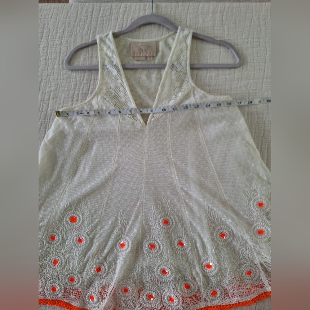 Cream Crochet Tank Top with Neon Orange Trim - Picture 5 of 9